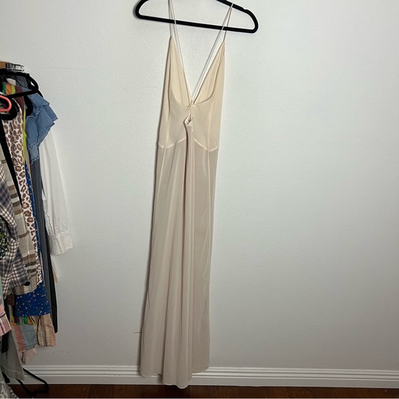 Revolve Helsa Sheer Deep V Long Slip Dress Cream Maxi with Rosette Flower Small - Picture 11 of 14